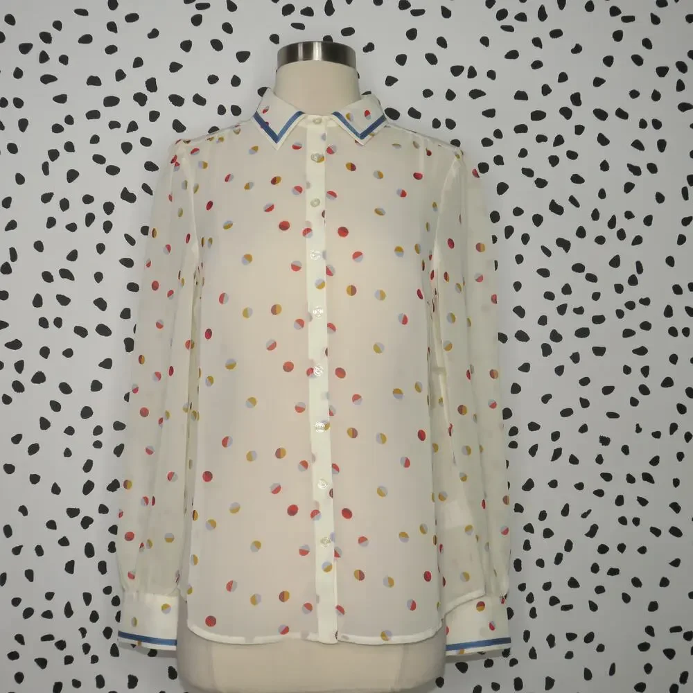 Modcloth Cream Polka Dot Print Be Buzzworthy Button Up Top - Picture 4 of 11